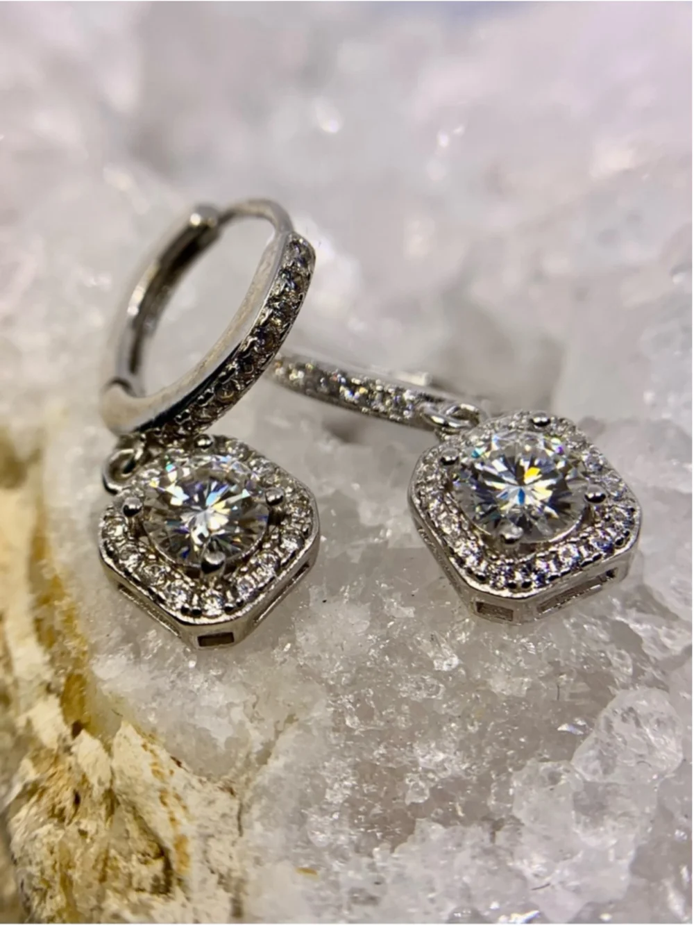 Moissanite Halo Drop Earrings Huggies Hoops 925 Silver GRA Certified 1 Ct - Picture 4 of 8